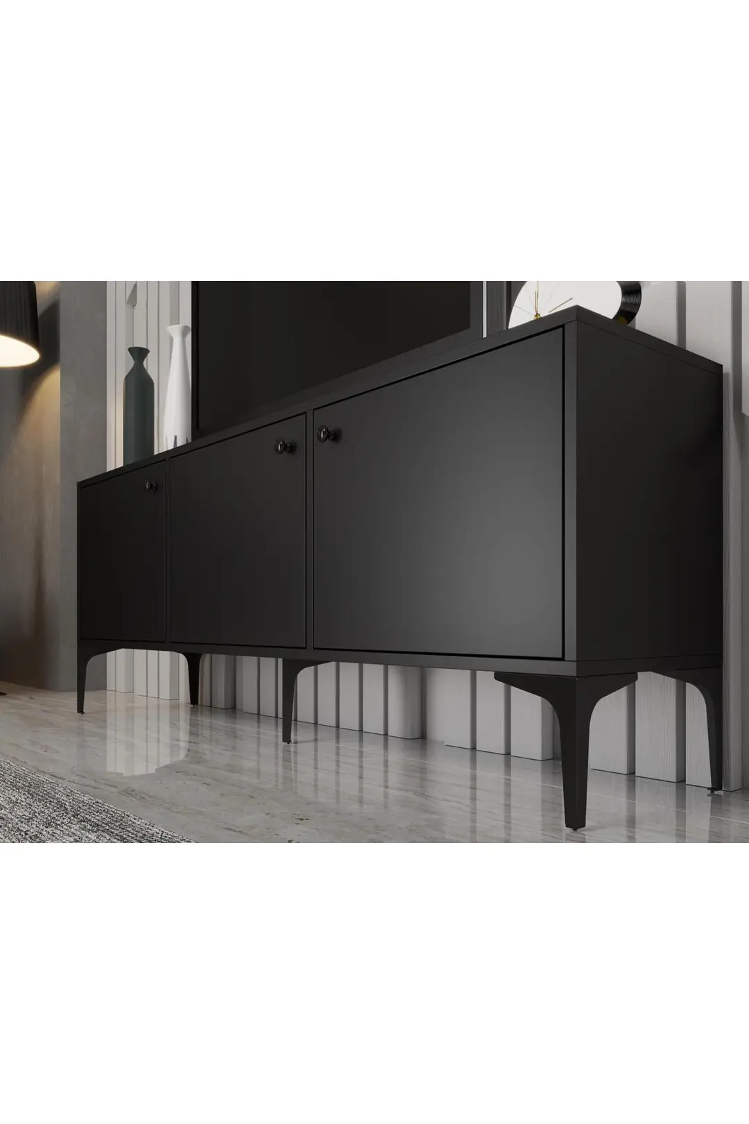 Bello 160 Cm Metal Ayaklı Tv Ünitesi - Konsol - Siyah / Siyah